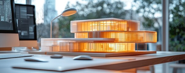 Aufkleber - Illuminated Architectural Model of a Modern Glass House