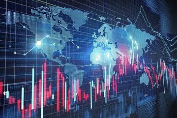 Aufkleber - Global Financial Data Visualization with World Map and Candlestick Charts
