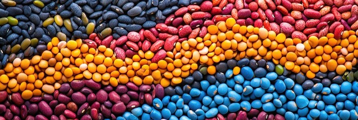 Poster - An intricate display of colorful beans, lentils, and seeds forms a stunning abstract pattern, showcasing diverse hues and textures. Generative AI