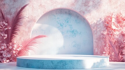 Aufkleber - Abstract background featuring a 3D podium and wall scene showcasing rendering techniques 3D illustration and rendering