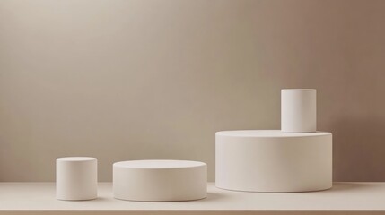 Poster - Abstract gradient gray background featuring modern minimalist white cylinder pedestals designed for product display 3D rendering
