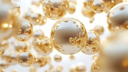Poster - Abstract white background featuring metallic gold spheres 3D illustration and rendering