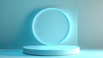 Poster - Circle podium with a light blue background showcasing a sale at 0 percent for product presentation in a 3D rendering of a stage performance