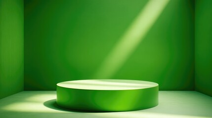 Poster - Minimalist studio background featuring a 3D green cylinder podium Abstract geometric shape illustration for showcasing natural food products