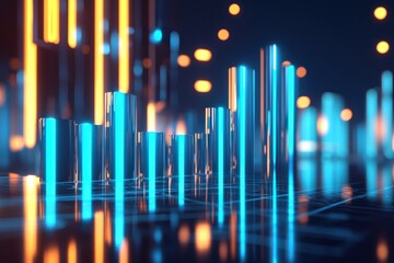Poster - Abstract Cityscape with Blue and Orange Neon Lights