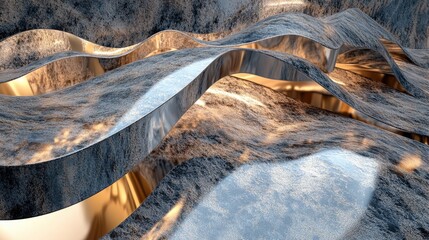 Aufkleber - Elegant abstract background featuring metallic elements along with stone marble and granite textures 3D illustration and rendering