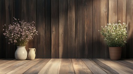 Poster - 3D rendering of interior scenes and wooden backdrops suitable for websites presentations or as image backgrounds