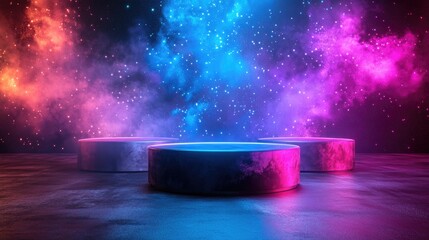 Poster - 3D podium for product presentation mock up with a vibrant background 3D rendering
