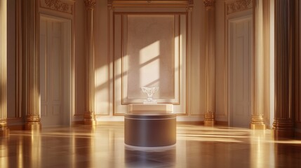 Aufkleber - Elegant backdrop featuring a pedestal and display case 3D illustration and rendering