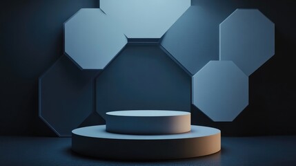 Poster - Abstract background featuring a geometric podium for product display 3D rendering
