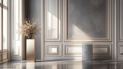 Poster - Stunning and sophisticated backdrop featuring a pedestal and display case 3D illustration 3D rendering