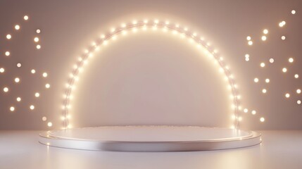 Poster - 3D illustration of a silver illuminated podium on a white background for a celebration themed beauty project