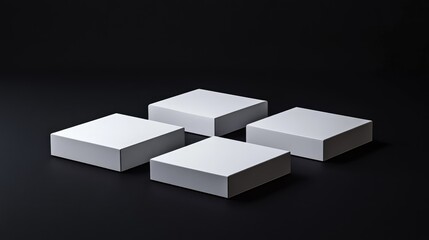 Fototapete - Vignette depiction of four white square platforms on a black background studio setting 3D render