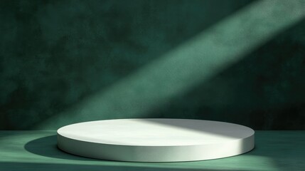 Poster - 3D abstract rendering of a minimalist mock up stage or podium designed for an awards ceremony featuring an empty space suitable for product recommendations and promotions against a green backgroun
