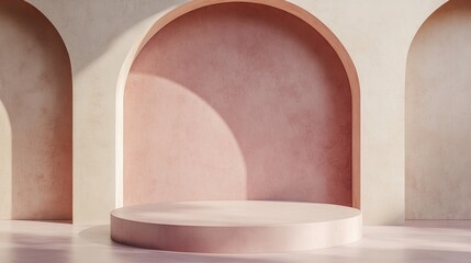 Poster - 3D rendering of a minimal background featuring an empty space with a podium for showcasing products