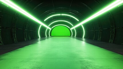 Aufkleber - Illuminated Tunnel with Green Screen Background 3D Render