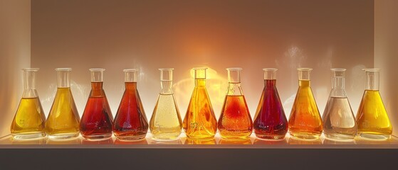 Aufkleber - Row of Glass Flasks Filled with Colored Liquids
