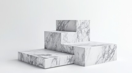Aufkleber - 3D rendering of overlapping square marble pedestals designed for product displays on a white floor The podium is suitable for advertising and features a minimalist style against a white background