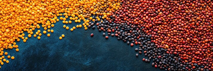 Aufkleber - An intricate design formed by an assortment of colorful beans, lentils, and seeds spread out on a contrasting dark surface. Generative AI
