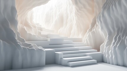 Poster - 3D rendering of an abstract room featuring a paper texture background and a pedestal composed of white cube steps