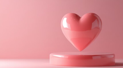Poster - A 3D rendering of a display stand featuring a pink heart against a plain pink background