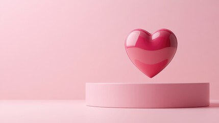 Poster - A 3D rendering of a display stand featuring a pink heart against a plain pink background