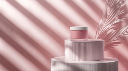 Poster - 3D rendering of a product display presentation featuring an abstract background Mock up showcasing a cosmetic product on a cylindrical stand podium