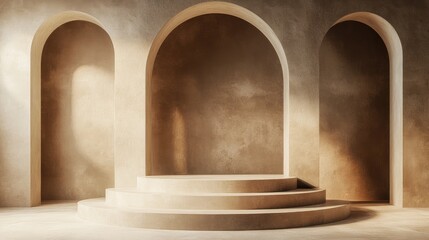Poster - Round podium featuring unique geometric design 3D rendering Digital artwork