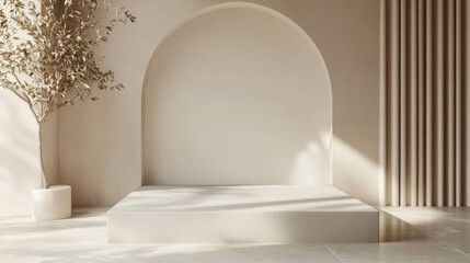 Aufkleber - 3D render of a background featuring a pedestal and a showcase showcasing an abstract minimal concept with a blank space and a clean simple design ideal for a minimalist mockup
