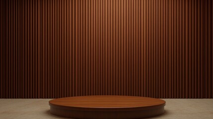 Poster - 3D rendered background wall featuring a brown wooden podium