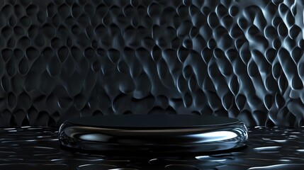 Poster - Dark metallic 3D rendered podium for showcasing products featuring an abstract patterned background