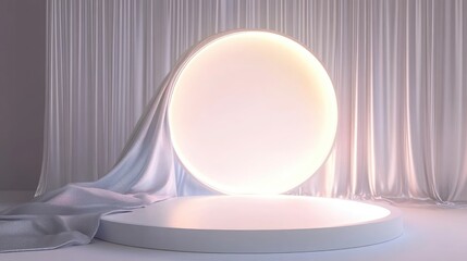 Poster - 3D illustration of a silver illuminated podium on a white background for a celebration themed beauty project