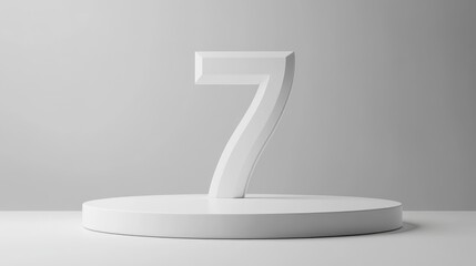 Leinwandbilder - Minimalistic white podium for mock up presentation featuring the number 7 with abstract 3D render and ample copy space