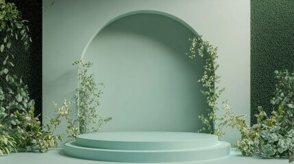 Aufkleber - Empty podium display on green backdrop 3D rendering