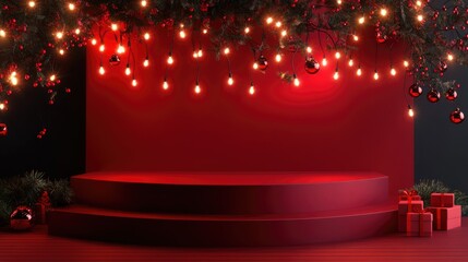 Aufkleber - Red Podium Holiday Light Decoration Product Display Template Mockup 3D Render