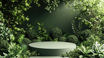 Aufkleber - 3D illustration of a nature themed empty podium mockup for product presentation