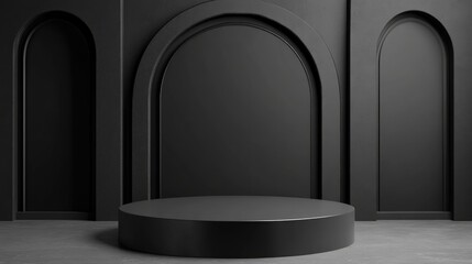 Poster - 3D rendering of a blank backdrop for cream cosmetics featuring a modern black podium
