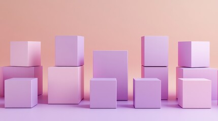 Poster - Podium made of purple metal cubes for showcasing products set against a pastel colored background 3D rendering