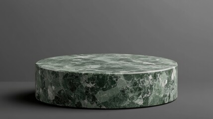 Poster - 3D render of a cylinder shaped podium with a square design and green terrazzo texture on a transparent background