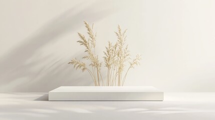 Poster - Abstract minimal concept featuring an empty white stand with gold accents against a white background 3D rendering showcasing a luxurious minimalist layout Illustrations suitable for advertising