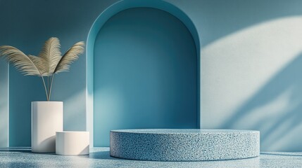 Aufkleber - Abstract blue background featuring a geometric podium for product display modern minimalistic design 3D rendering