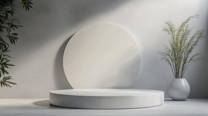 Poster - 3D rendered background showcasing an elegant white and gray podium stand with a circular design for product mockups