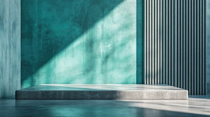 Aufkleber - Turquoise 3D scene template with a concrete wall for a modern advertising backdrop