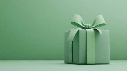 Aufkleber - Simple product backdrop for holiday and sale promotions featuring a green gift box adorned with a green ribbon bow 3D render illustration with clipping paths included for each element