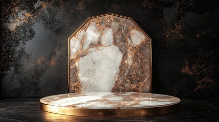 Aufkleber - Luxury marble geometric podium on a dark backdrop 3D rendering illustration