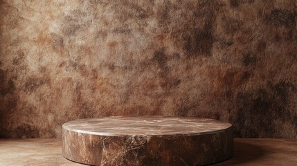 Poster - Brown stone podium cosmetic display stand against a brown backdrop 3D rendering