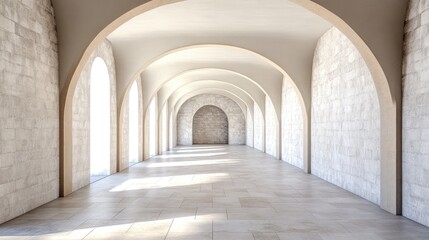 Poster - Interior architecture with an empty arched passage in a 3D rendering