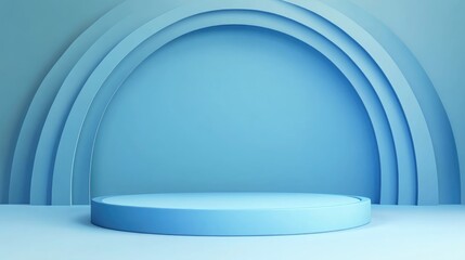 Poster - Blue podium pedestal on an empty display featuring a blue pastel backdrop 3D rendering