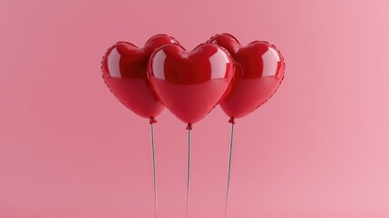 Poster - Heart shaped balloons on a presentation stand against a pink background 3D rendered illustration