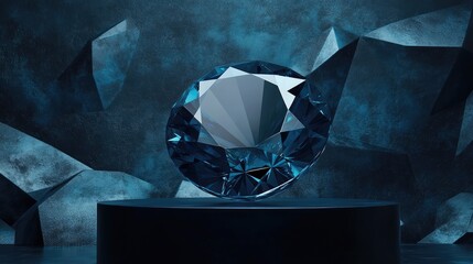 Leinwandbilder - Abstract diamond gemstone displayed on a dark podium background 3D rendering